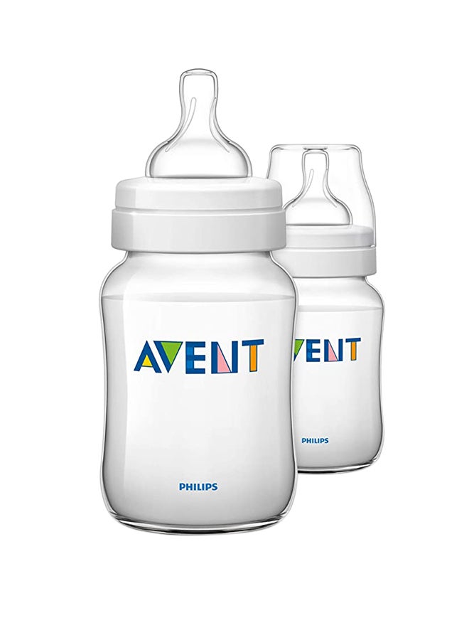 Philips Avent Pack Of 2 Anti-Colic Plastic Baby Feeding Bottle With Ultra Soft Nipple, 260ml - Clear